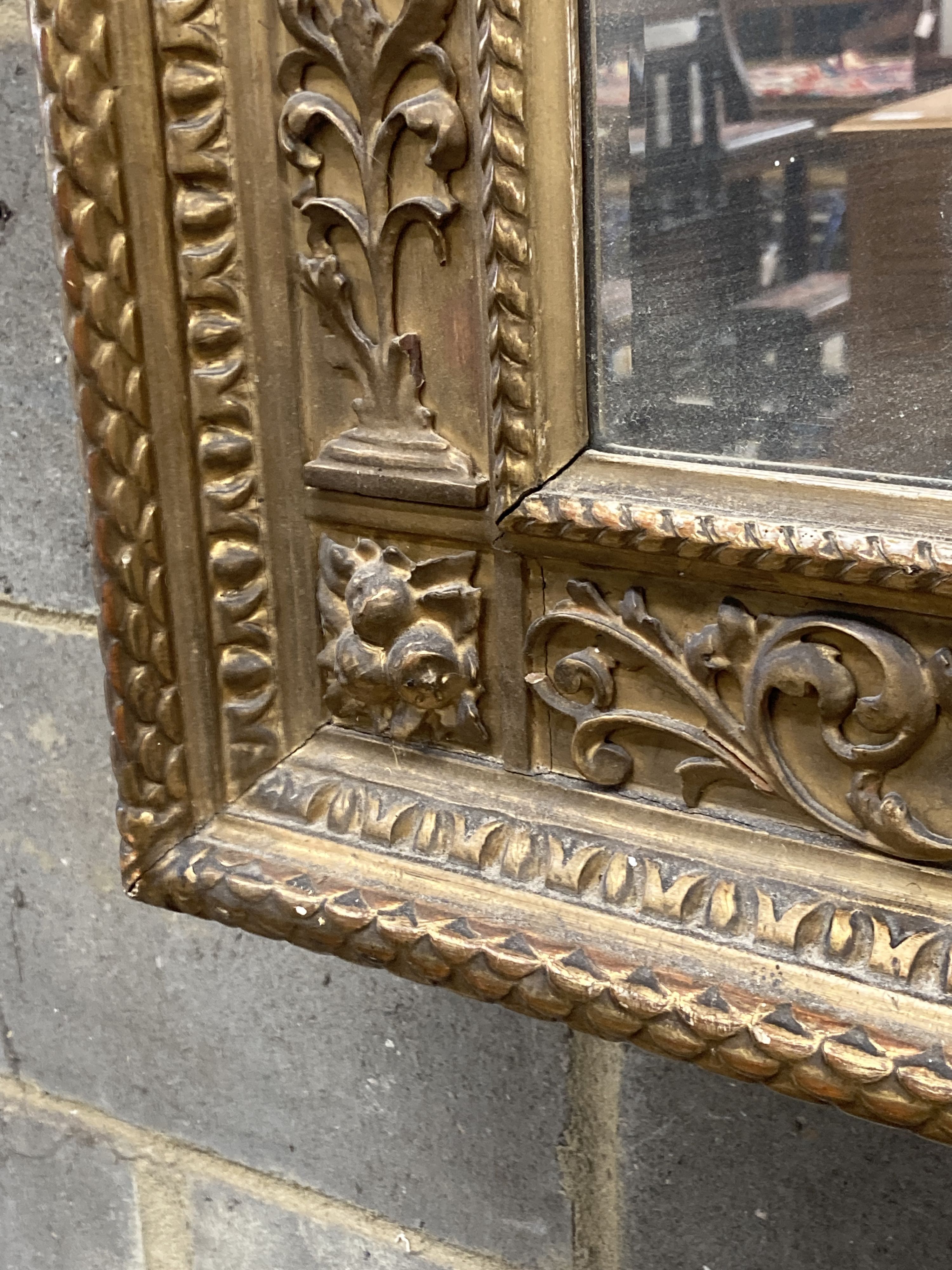 A 19th century rectangular giltwood and gesso wall mirror, width 75cm, height 80cm